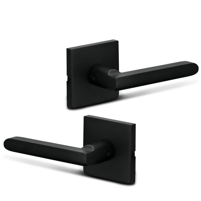 Berlin Modisch Dummy Lever Door Handle Pack of 2 Slim Square Non-Turning Single Side Pull Only Lever Set [for Closet or French Doors] Heavy Duty - Iron Iron Black Finish - Image 1